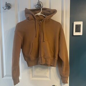 Aritzia TNA cozy fleece boyfriend fit zip hoodie - cropped